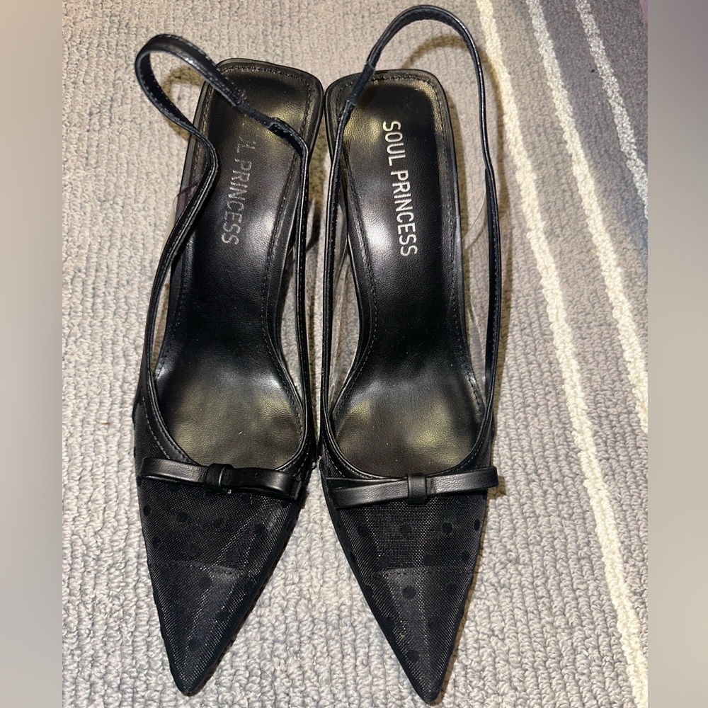 Soul Princess Black Pointed Slingback Heels